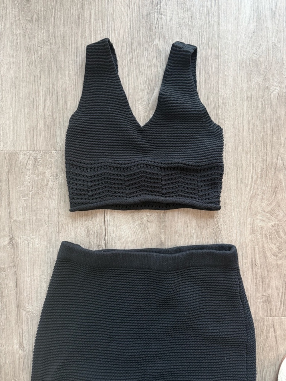 House of Harlow 1960 Black Cropped Knit Bralette & Midi Skirt Set